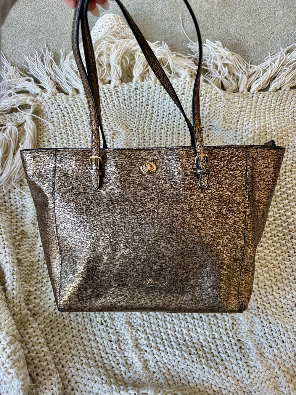 Coach Metallic Gold Leather Tote Bag